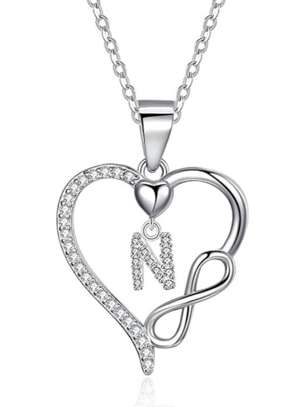 Letter No Dainty 925 Sterling Silver Infinity Heart Initial Necklace